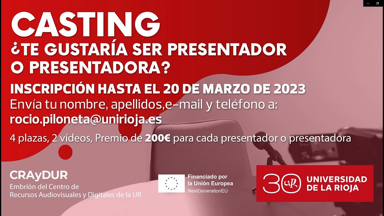 Casting de presentadores para divulgación de investigación entre estudiantes de la UR